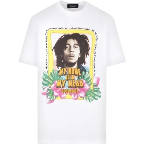 Weißes Bob Marley Print T-Shirt , Herren, Größe: S - Dsquared2 - Modalova
