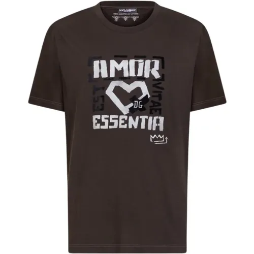 Braunes Baumwoll-T-Shirt mit Markendruck - Dolce & Gabbana - Modalova