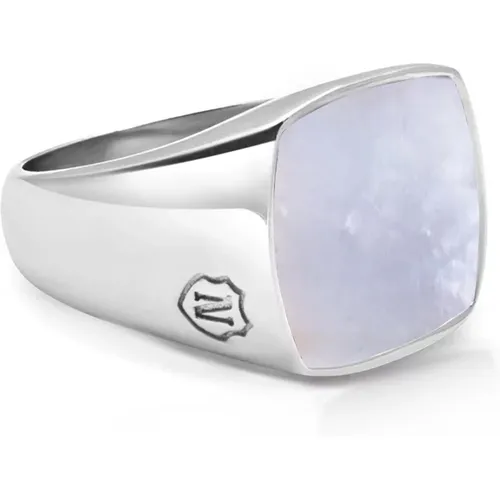 Silver Signet Ring with White Shell , male, Sizes: 62 MM, 60 MM - Nialaya - Modalova
