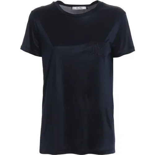 Elegantes Blaues T-Shirt mit Logo-Stickerei - Max Mara - Modalova