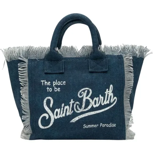 Indigo Blaue Strandtasche mit Fransen , Damen, Größe: ONE Size - MC2 Saint Barth - Modalova