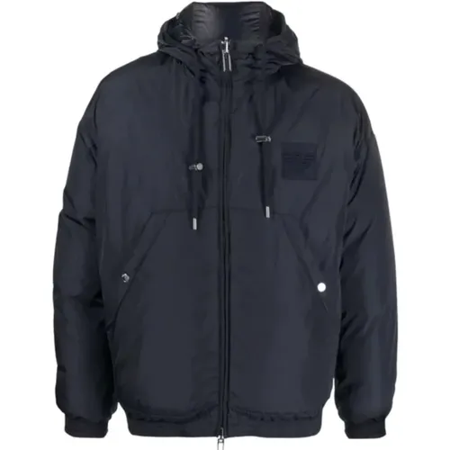 Reversible Navy Hooded Jacket , male, Sizes: XL - Emporio Armani - Modalova