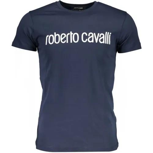 Elegantes Bedrucktes T-Shirt - Sommerblau , Herren, Größe: XL - Roberto Cavalli - Modalova