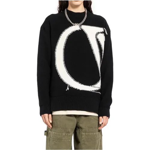 Maxi Logo Strick Crewneck Pullover , Herren, Größe: S - Off White - Modalova