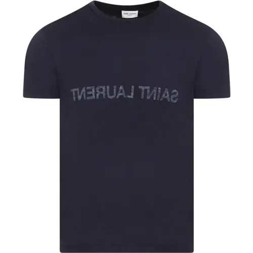 Blauer Reverse Logo T-Shirt , Herren, Größe: XL - Saint Laurent - Modalova