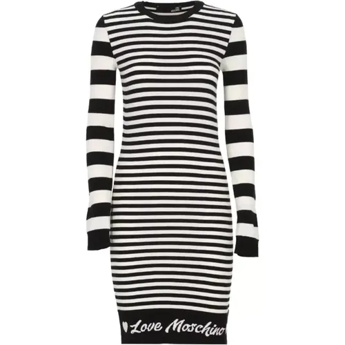 Gestreiftes Strickkleid mit Logo , Damen, Größe: 2XS - Love Moschino - Modalova