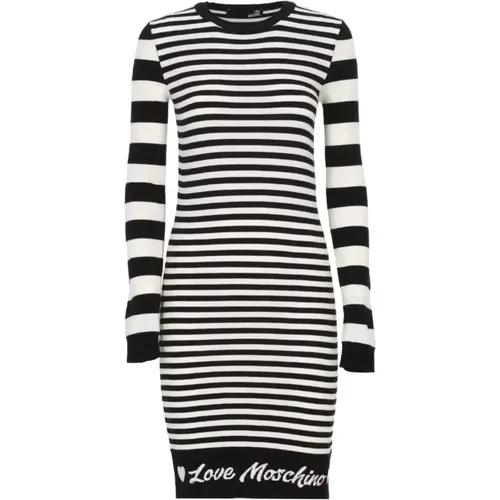Striped Knit Dress with Logo , female, Sizes: XS, 2XS, M - Love Moschino - Modalova