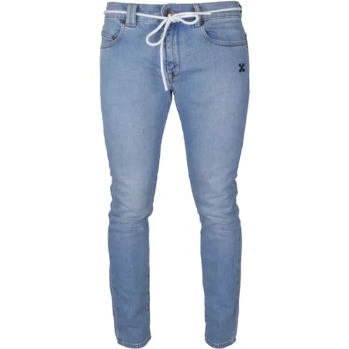 Blaue Slim Jeans mit Kordelzug in der Taille , Herren, Größe: W29 - Off White - Modalova