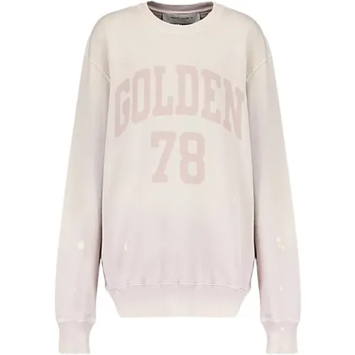 Hellrosa Sweatshirt mit Doppelstern , Damen, Größe: M - Golden Goose - Modalova