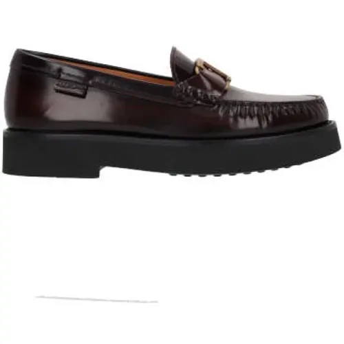 Burgundy Brushed Leather Moccasin Shoes , female, Sizes: 7 UK - TOD'S - Modalova
