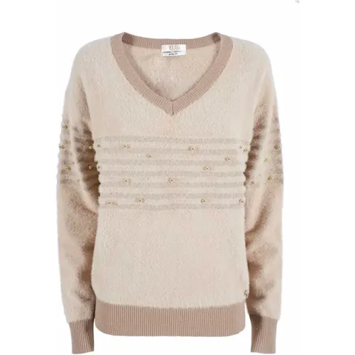 Mohair Effekt Pullover mit Perlenapplikationen , Damen, Größe: XS - YES ZEE - Modalova