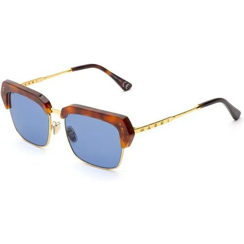 Blaue Metall Sonnenbrille , unisex, Größe: 55 MM - Marni - Modalova