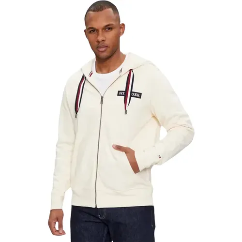 Striped Hooded Zip-Up Jacket , male, Sizes: M, L, 2XL, S, XL - Tommy Hilfiger - Modalova