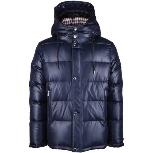 Blaue Kapuzenjacke mit Tartan-Futter - Aquascutum - Modalova