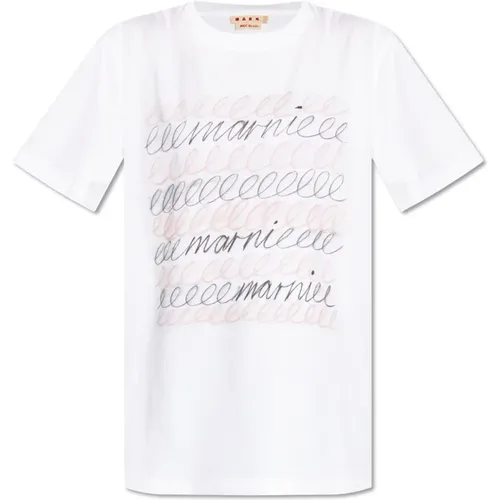 T-Shirt mit bedrucktem Logo Marni - Marni - Modalova