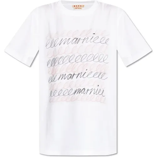 T-Shirt mit bedrucktem Logo , Damen, Größe: S - Marni - Modalova