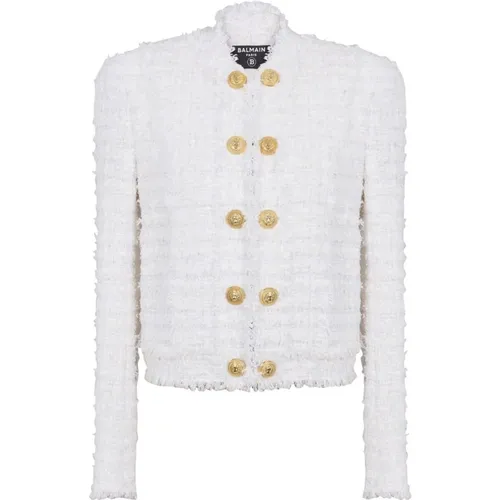 Fringed tweed jacket , female, Sizes: L - Balmain - Modalova