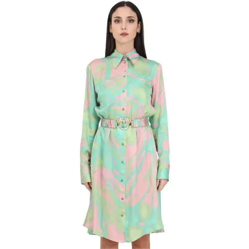 Short Satin Shirt Dress with Print , female, Sizes: 2XS, M, XL, S, XS - pinko - Modalova
