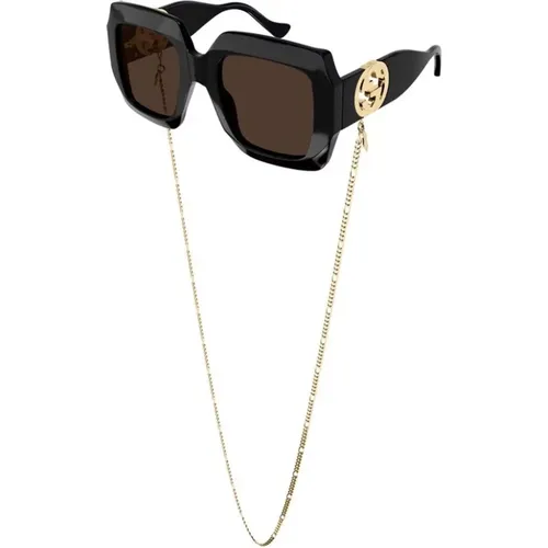 Brown Gold Chain Sonnenbrillen , Damen, Größe: 54 MM - Gucci - Modalova