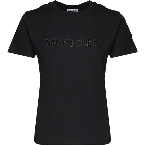 Schwarzes Baumwoll-T-Shirt mit Rundhalsausschnitt , Damen, Größe: S - Moncler - Modalova