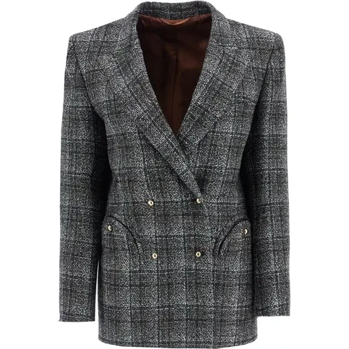 Check Pattern Wool Blazer with Smiley Pockets , female, Sizes: S - Blazé Milano - Modalova