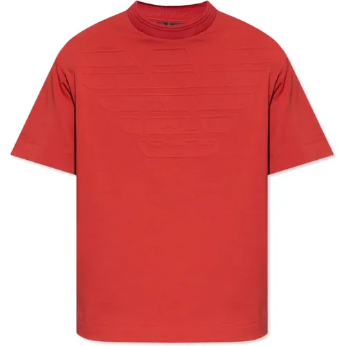 Rotes T-Shirt mit Adler-Logo - Emporio Armani - Modalova