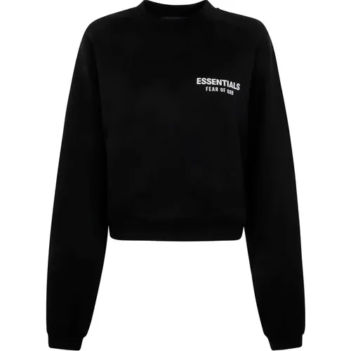 Schwarzer Cropped Crewneck Fleece Pullover , Damen, Größe: XS - Fear Of God - Modalova