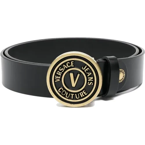 Grained Calfskin Belt with Logo Buckle , male, Sizes: 90 CM, 100 CM, 95 CM - Versace - Modalova
