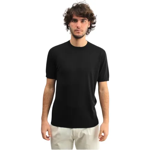 Kurzarm Seide Baumwolle Schwarzes T-Shirt , Herren, Größe: XL - Paolo Pecora - Modalova