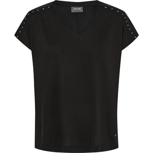 Stud V-Neck Tee Top Schwarz , Damen, Größe: S - MOS MOSH - Modalova