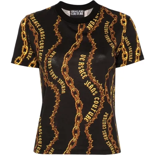 Schwarzes T-Shirt für Frauen , Damen, Größe: 2XS - Versace Jeans Couture - Modalova