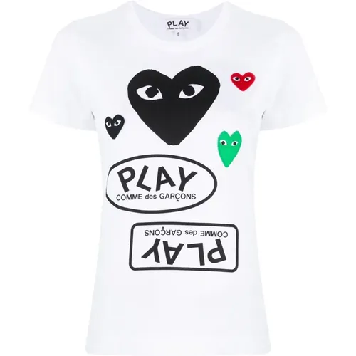 Heart Logo Print T-shirt , female, Sizes: S, M - Comme des Garçons Play - Modalova