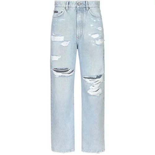 Blaue Distressed Straight Leg Jeans - Dolce & Gabbana - Modalova