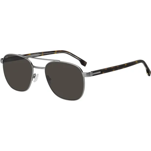 Stilvolle Sonnenbrille in Ruthenium Havana/Grau , Herren, Größe: 56 MM - Hugo Boss - Modalova