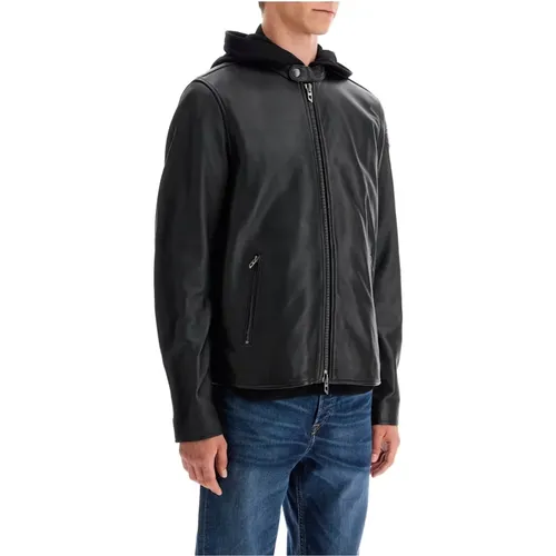 Leder Bikerjacke mit ovalem Logo , Herren, Größe: XL - Diesel - Modalova