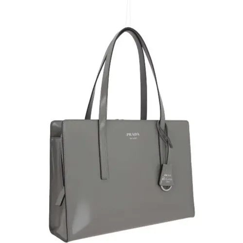 Brushed Leather Handbag with Contrast Trim and Silver Hardware , female, Sizes: ONE SIZE - Prada - Modalova