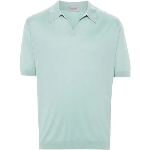 Mintgrünes T-Shirt mit V-Ausschnitt , Herren, Größe: L - John Smedley - Modalova