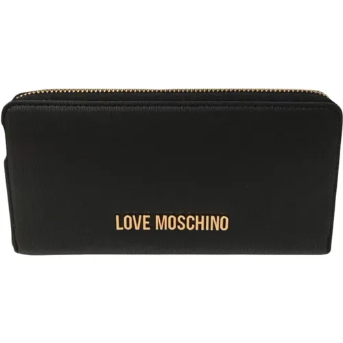 Schwarzes Reißverschluss-Portemonnaie mit Münz-/Kartenschlitzen - Love Moschino - Modalova