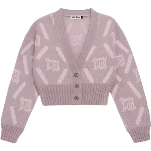 Argyle Strickjacke Monogramm Muster , Damen, Größe: M - MISBHV - Modalova