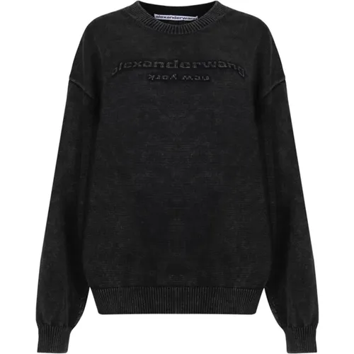 Black Logo Embossed Jumper Sweaters , female, Sizes: M, S, XS - alexander wang - Modalova