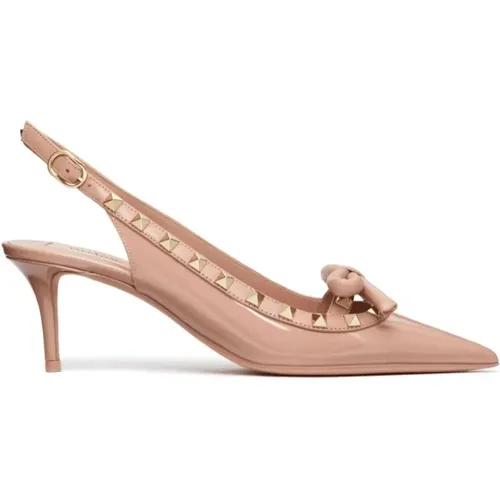 Powder Patent Leather Slingback with Rockstud Detailing , female, Sizes: 4 UK, 6 UK, 7 UK, 5 UK, 3 UK - Valentino Garavani - Modalova