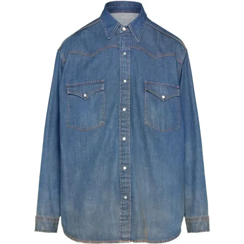 Timeless Indigo Denim Shirt with Contrast Stitching , male, Sizes: XL - Maison Margiela - Modalova