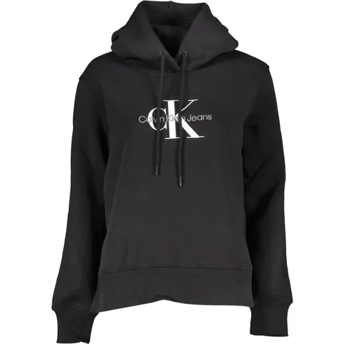 Schwarzer Hoodie mit Druck und Stickerei , Damen, Größe: XL - Calvin Klein - Modalova