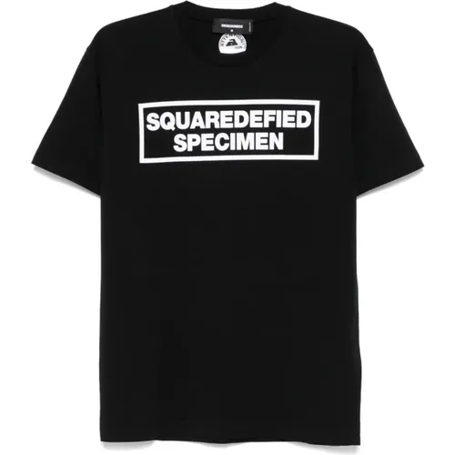 Schwarzes Textdruck Rundhals T-shirt , Herren, Größe: XL - Dsquared2 - Modalova