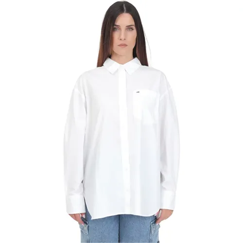 Weißes Casual Shirt mit Flaggenstickerei , Damen, Größe: L - Tommy Jeans - Modalova