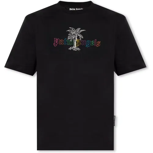 Logo-embroidered T-shirt , male, Sizes: M - Palm Angels - Modalova