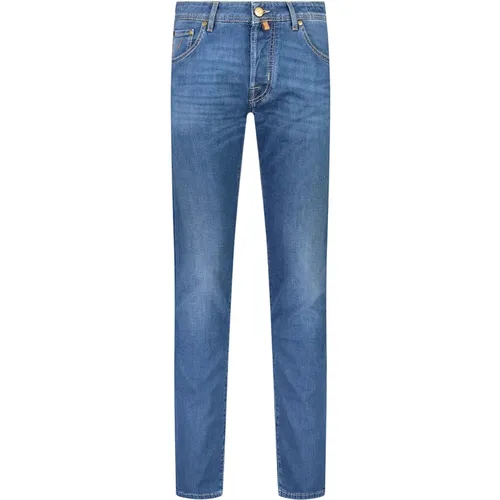 Super Slim Jeans with Leather Detail , male, Sizes: W31, W36, W33, W38, W34, W32, W35 - Jacob Cohën - Modalova