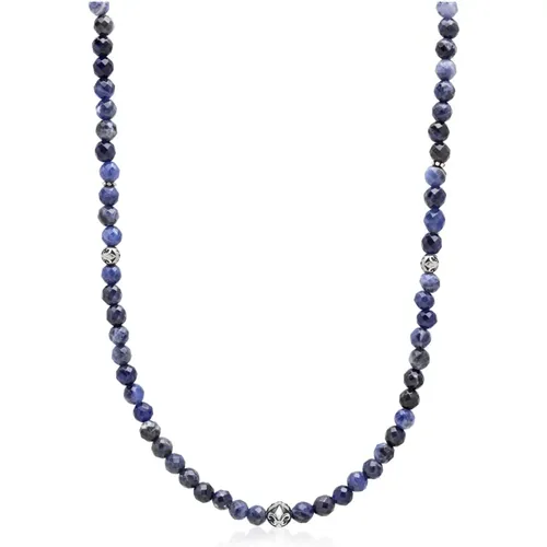 Faceted Dumortierite Silver Necklace , male, Sizes: L - Nialaya - Modalova