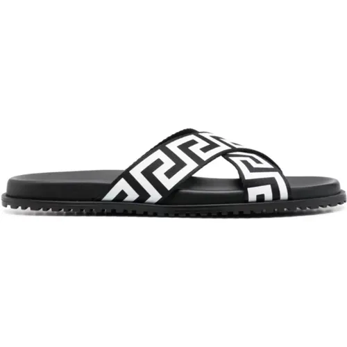 Greek Print Slide Sandals , male, Sizes: 5 UK - Versace - Modalova