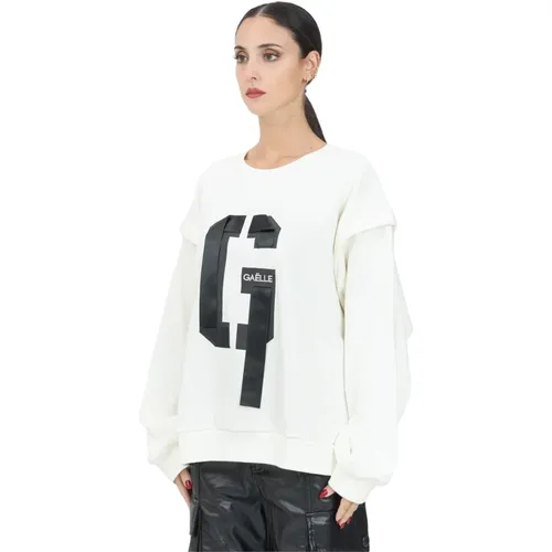 Beiger Pullover mit weißem Druck , Damen, Größe: L - Gaëlle Paris - Modalova